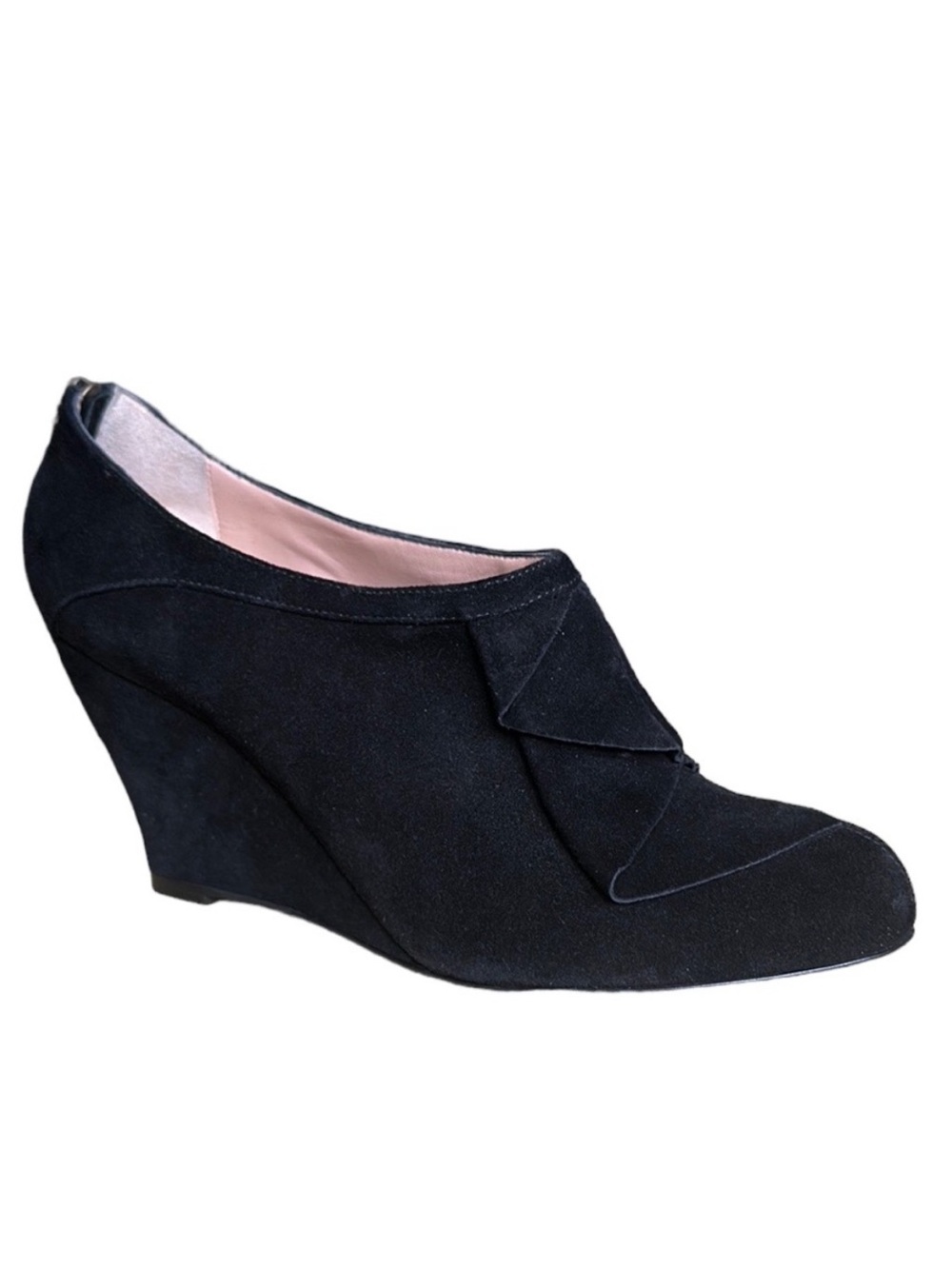 Emporio Armani Black Suede Wedge Booties with Ruffle and Back Zip EUR 40 US 9.5